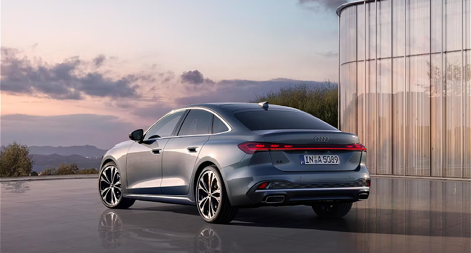 All-new A5 Sedan Rear Exterior pov eye-level modern features.